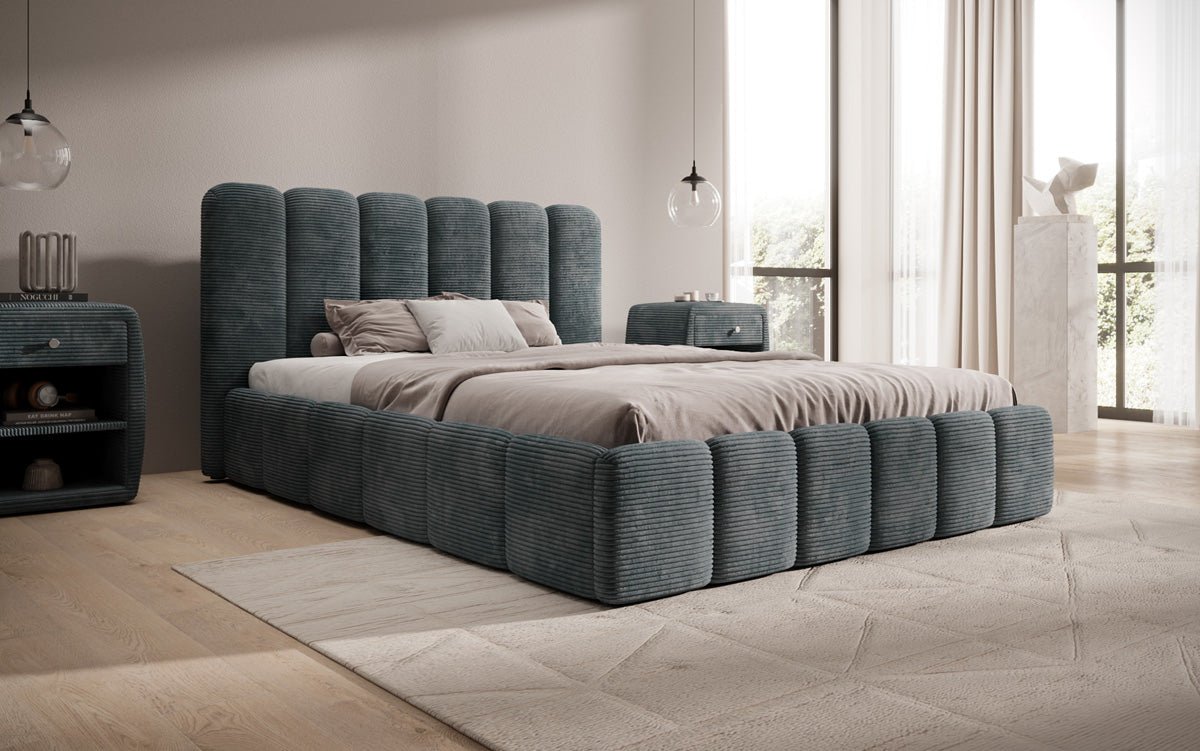 Designerslaapbed Velaro in ribstof met opbergruimte
