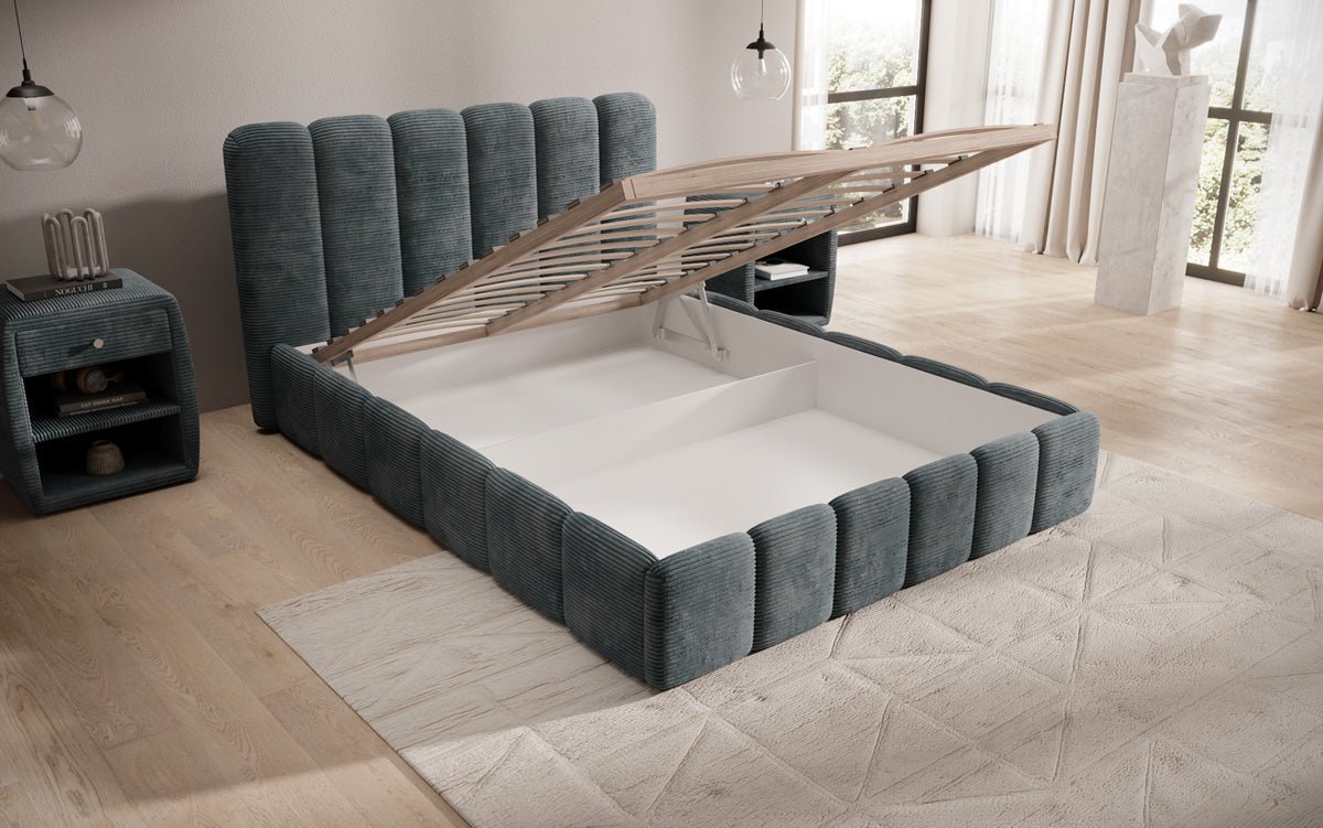 Designerslaapbed Velaro in ribstof met opbergruimte