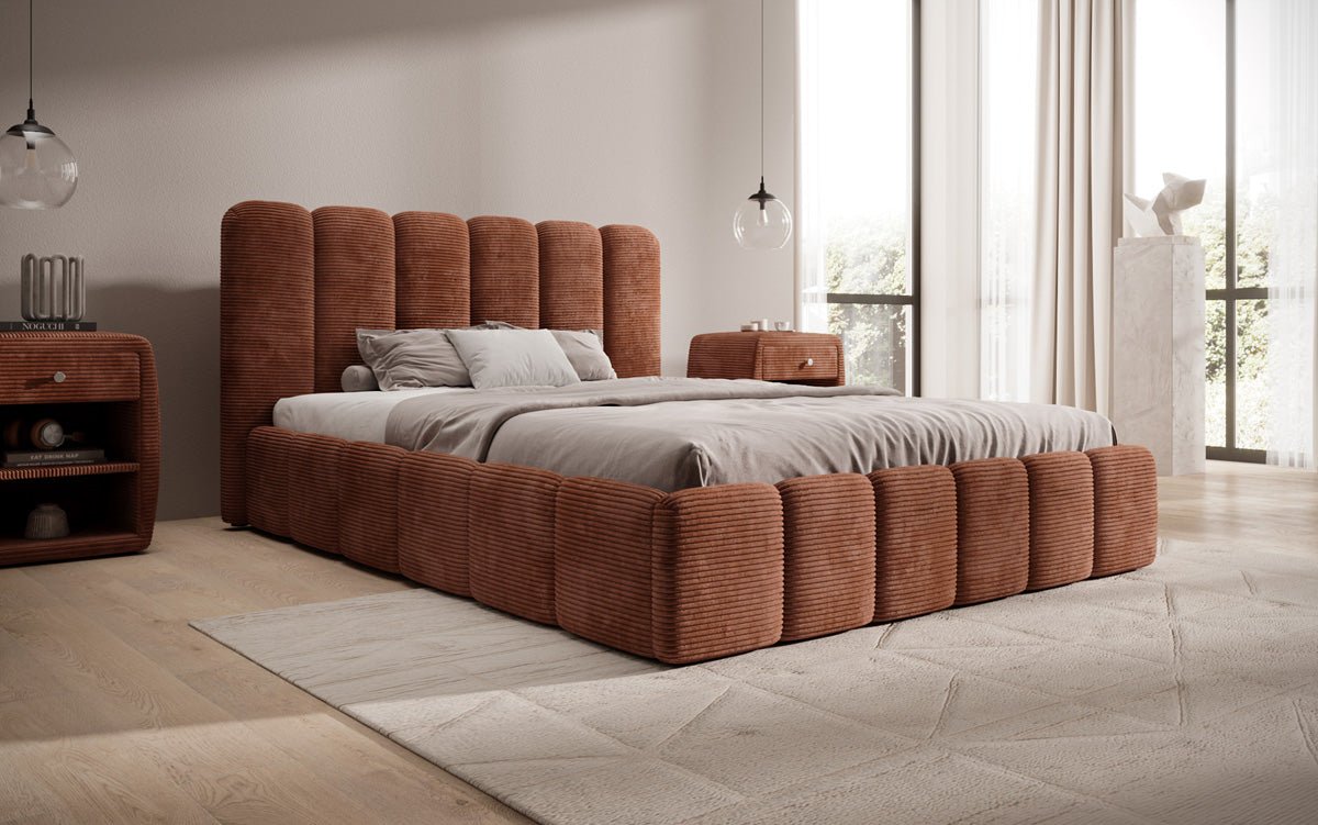 Designerslaapbed Velaro in ribstof met opbergruimte