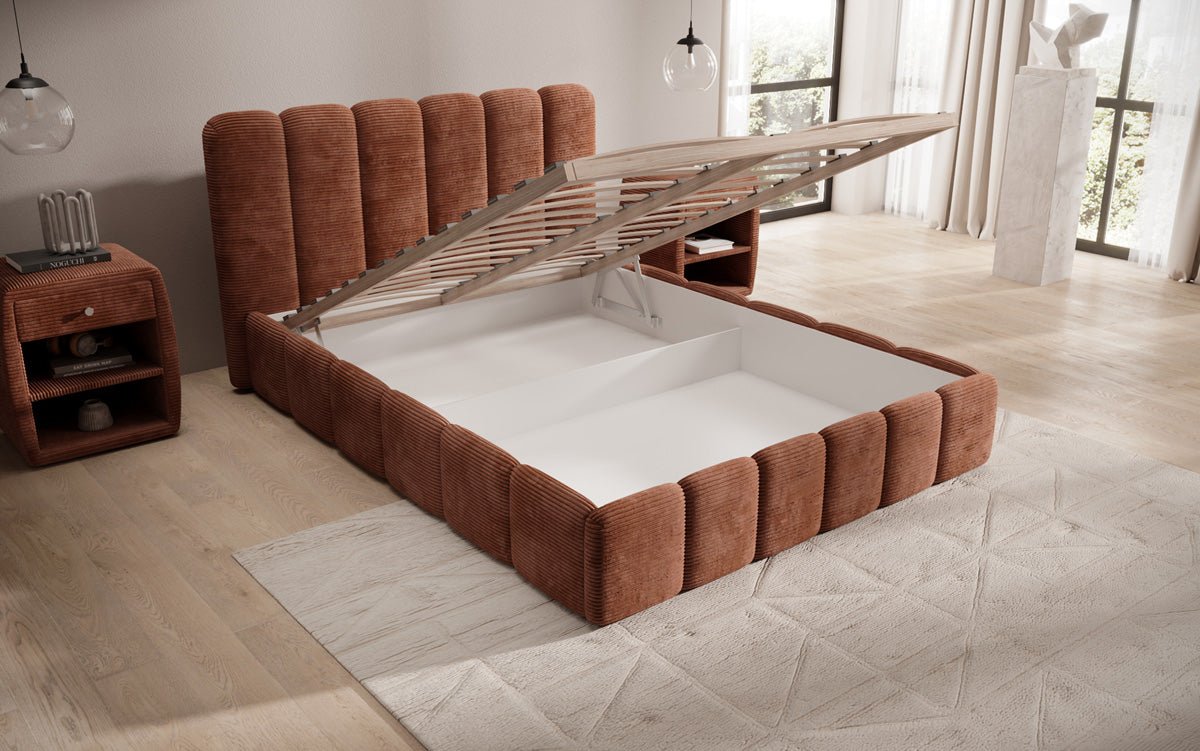 Designerslaapbed Velaro in ribstof met opbergruimte