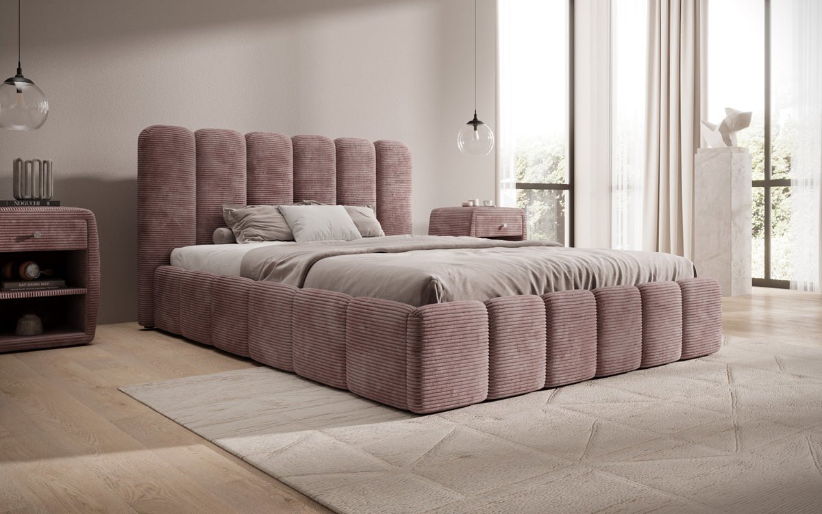 Designerslaapbed Velaro in ribstof met opbergruimte