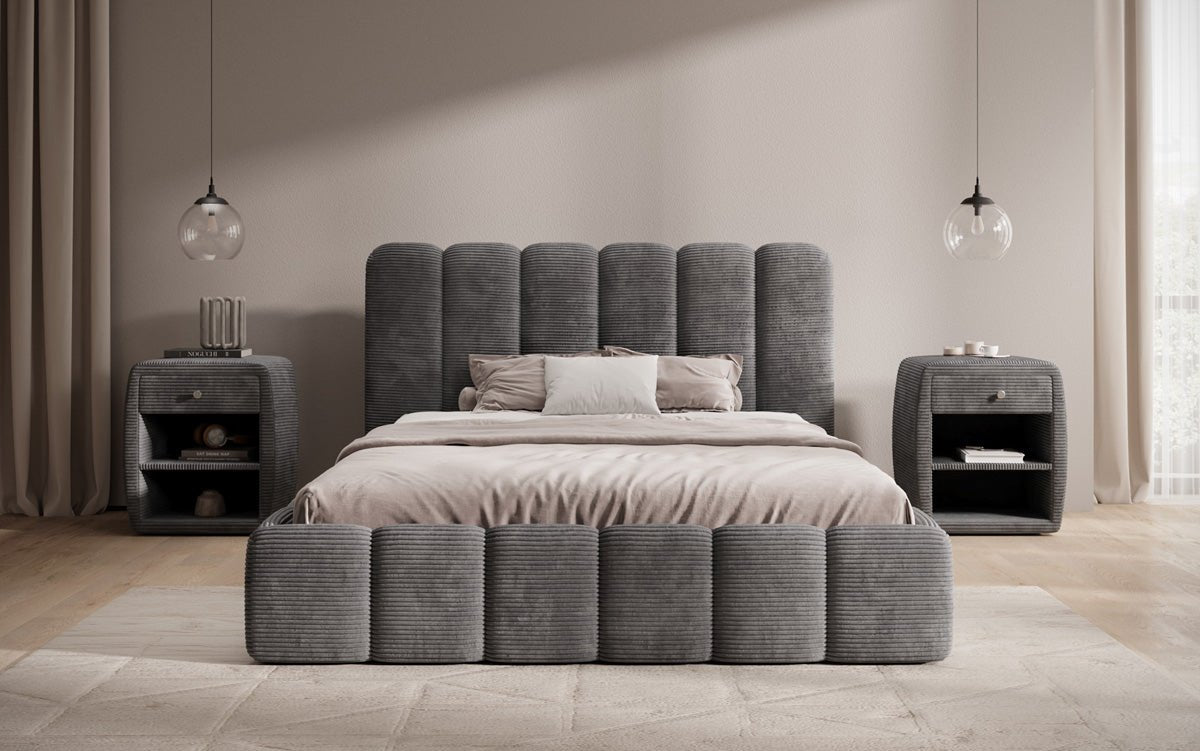 Designerslaapbed Velaro in ribstof met opbergruimte