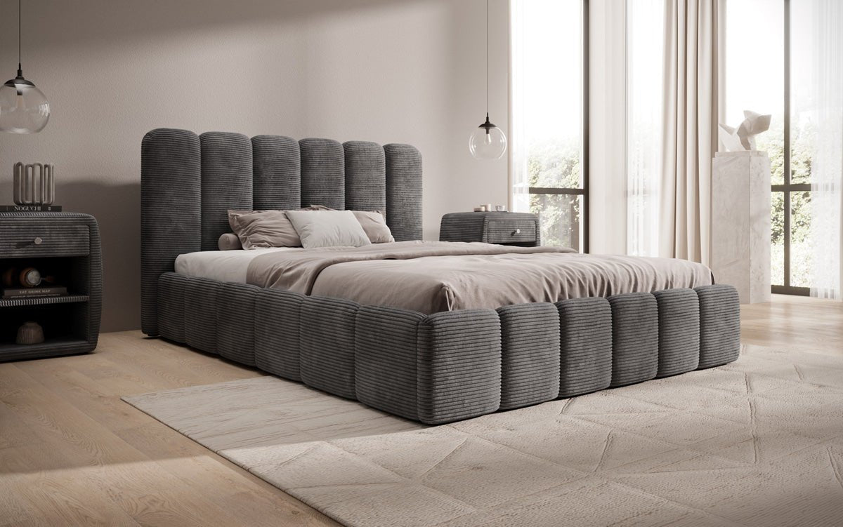 Designerslaapbed Velaro in ribstof met opbergruimte