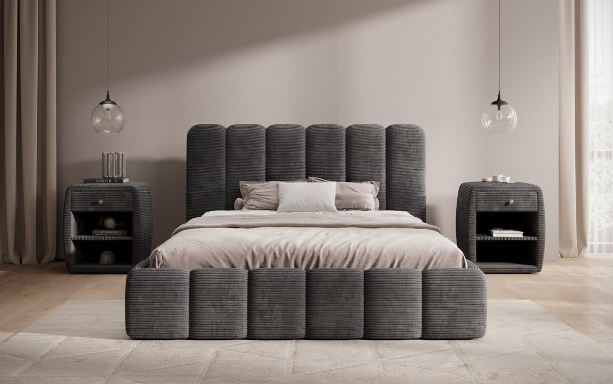 Designerslaapbed Velaro in ribstof met opbergruimte