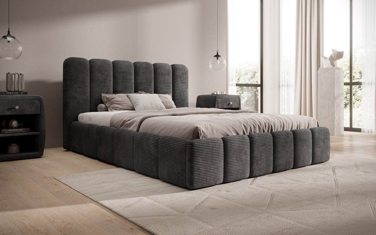 Designerslaapbed Velaro in ribstof met opbergruimte