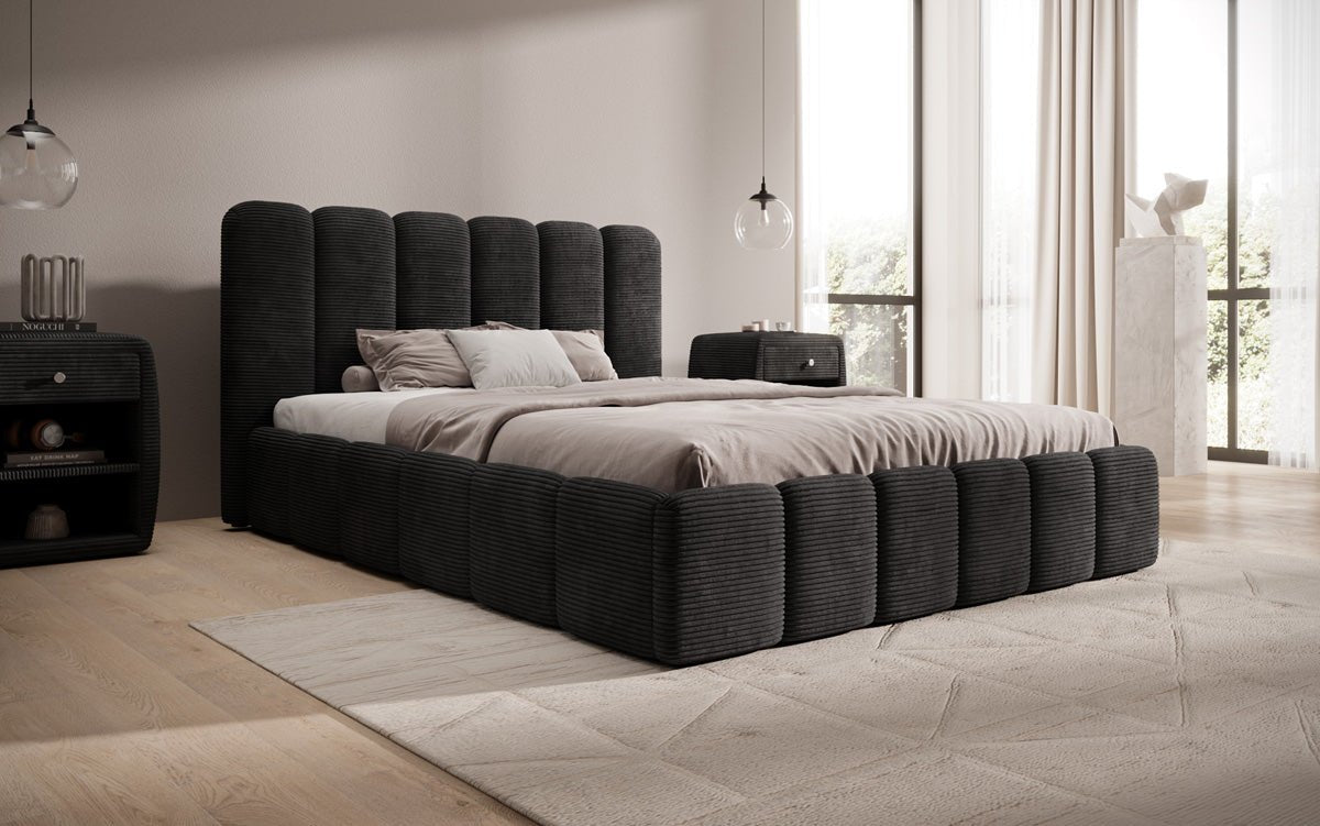 Designerslaapbed Velaro in ribstof met opbergruimte