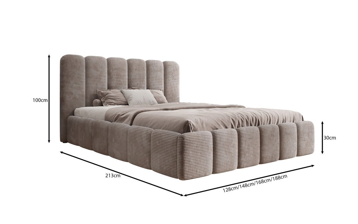 Designerslaapbed Velaro in ribstof met opbergruimte