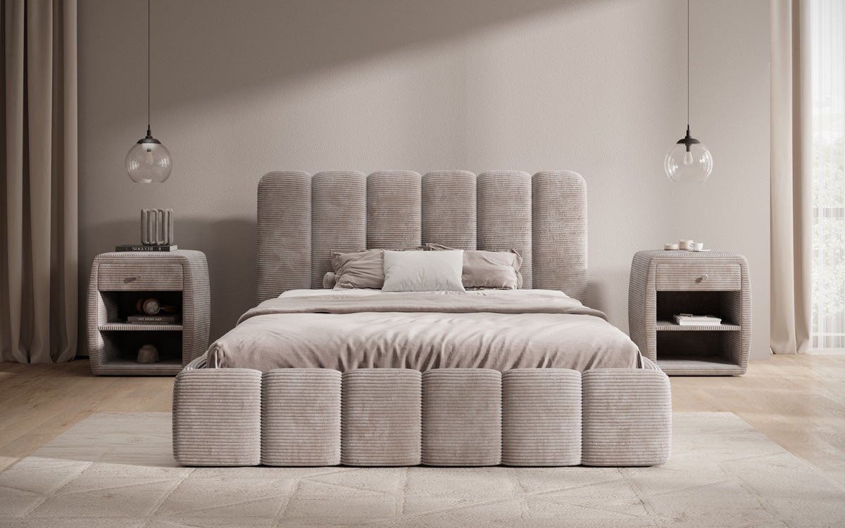 Designerslaapbed Velaro in ribstof met opbergruimte