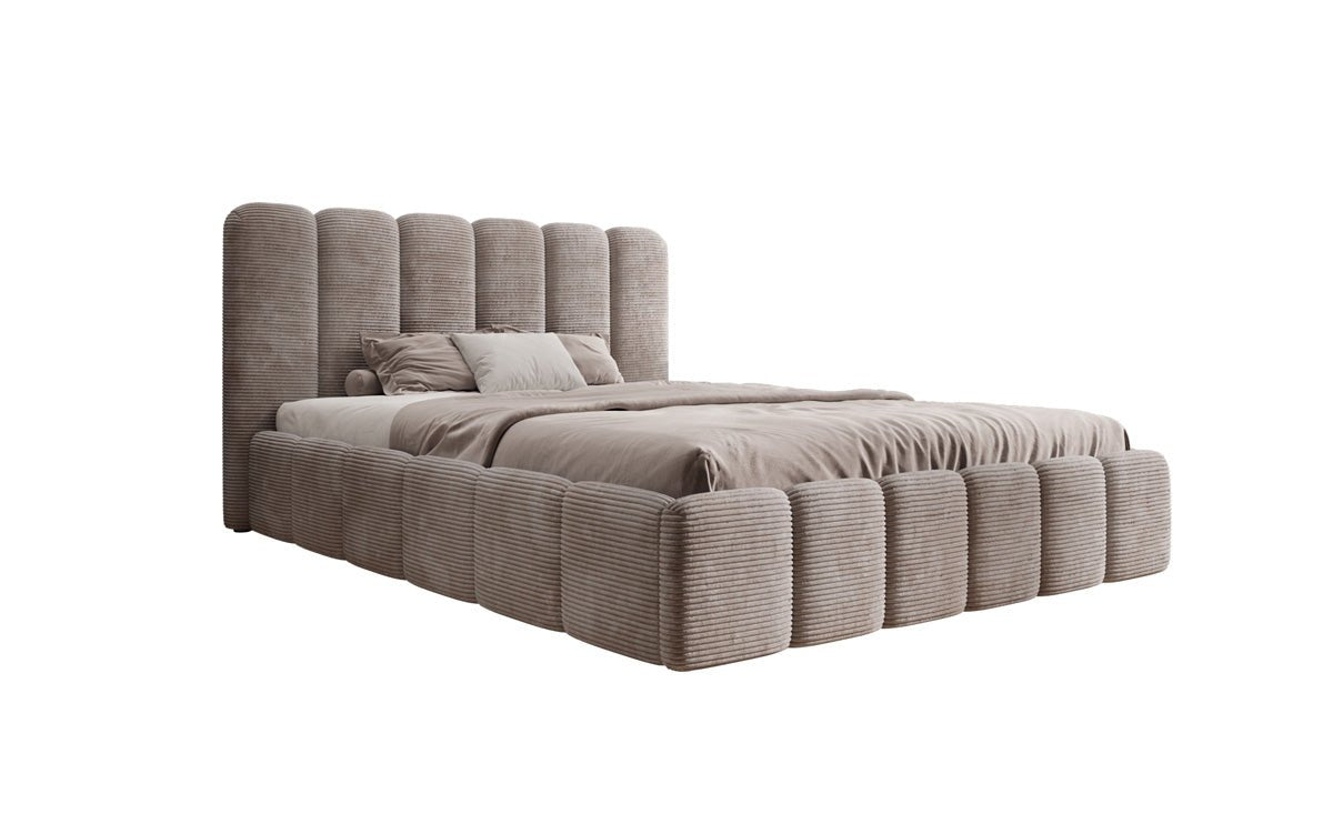 Designerslaapbed Velaro in ribstof met opbergruimte