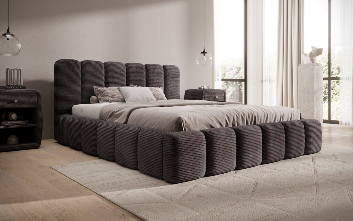 Designerslaapbed Tevara in ribstof met opbergruimte