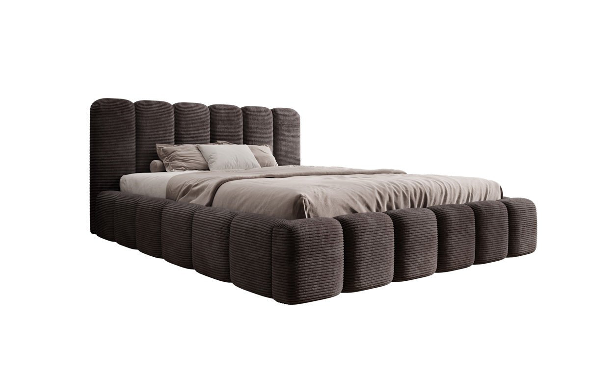 Designerslaapbed Tevara in ribstof met opbergruimte