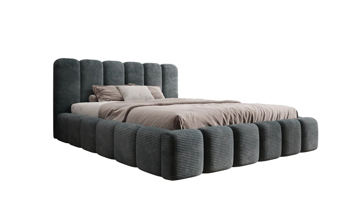 Designerslaapbed Tevara in ribstof met opbergruimte