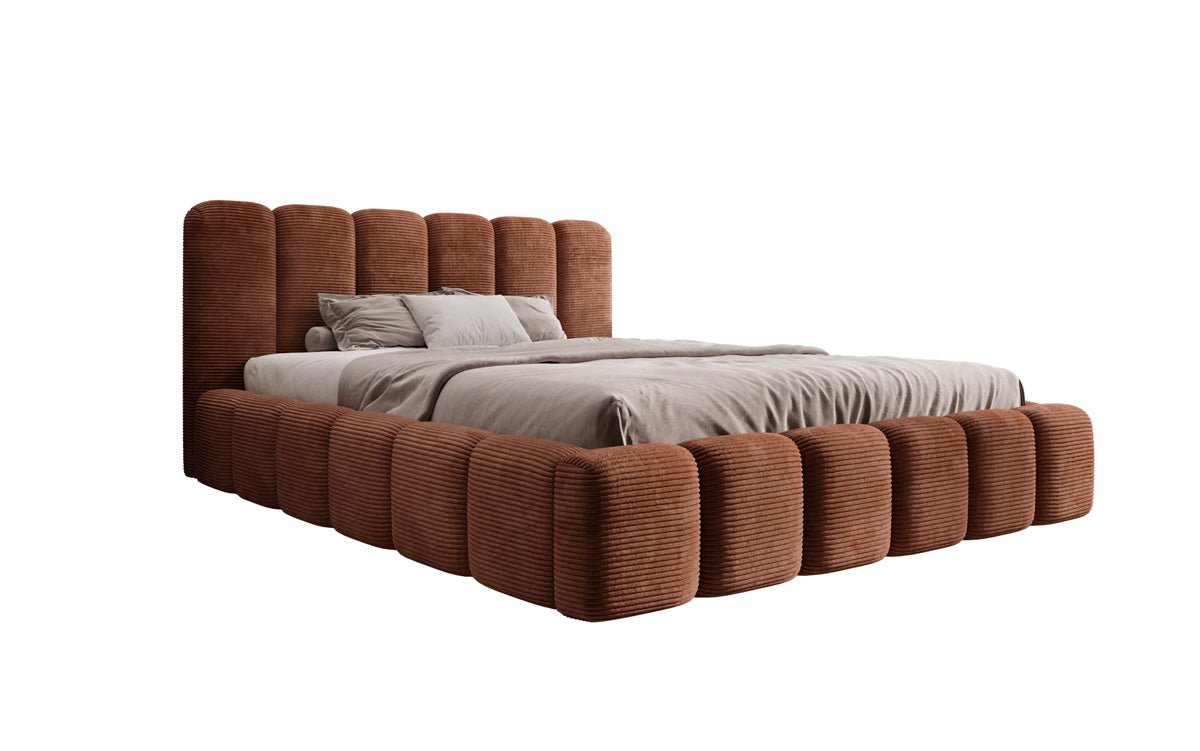 Designerslaapbed Tevara in ribstof met opbergruimte