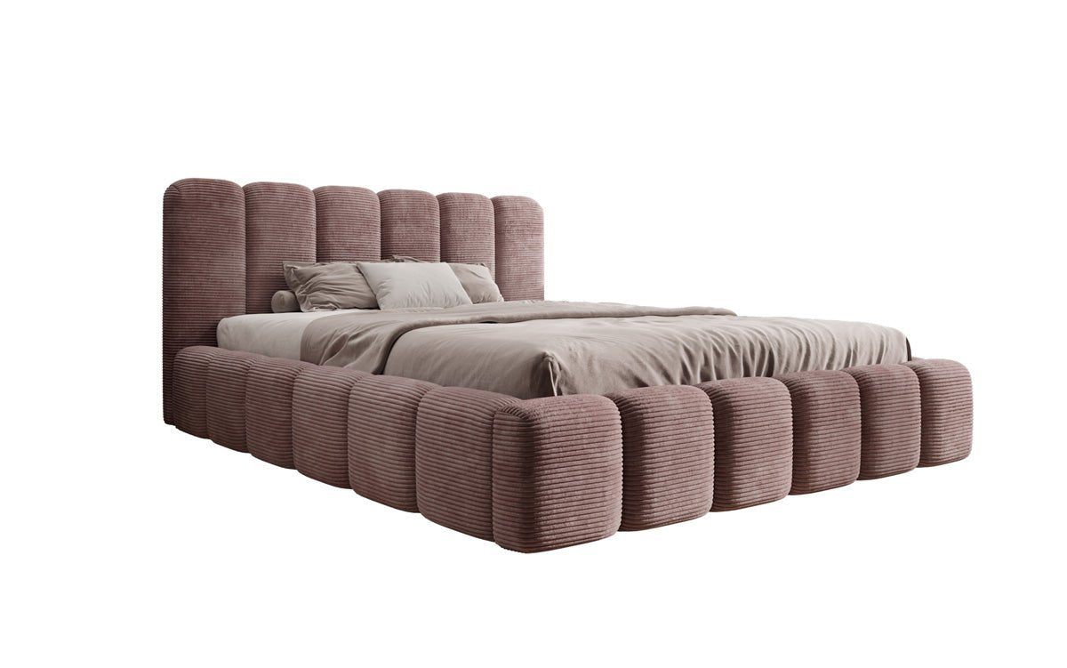 Designerslaapbed Tevara in ribstof met opbergruimte