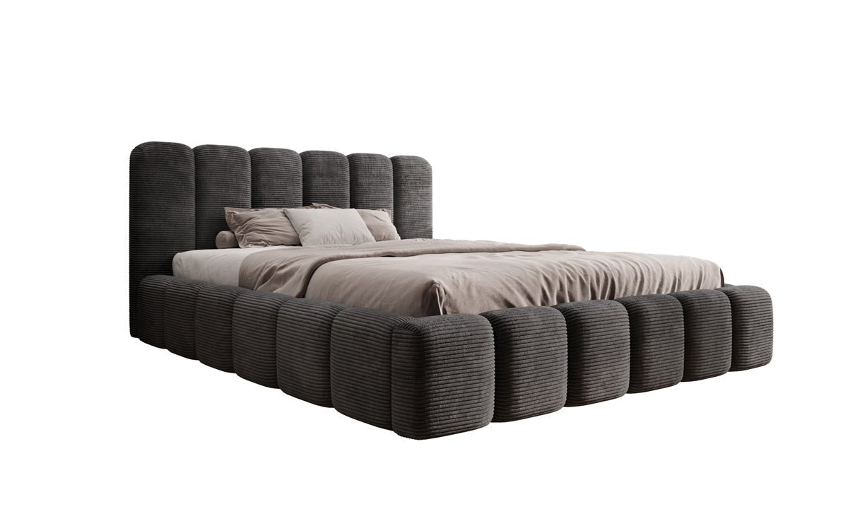 Designerslaapbed Tevara in ribstof met opbergruimte