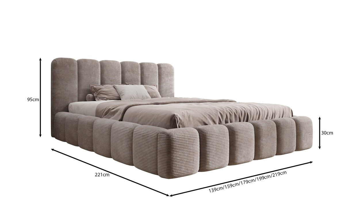 Designerslaapbed Tevara in ribstof met opbergruimte