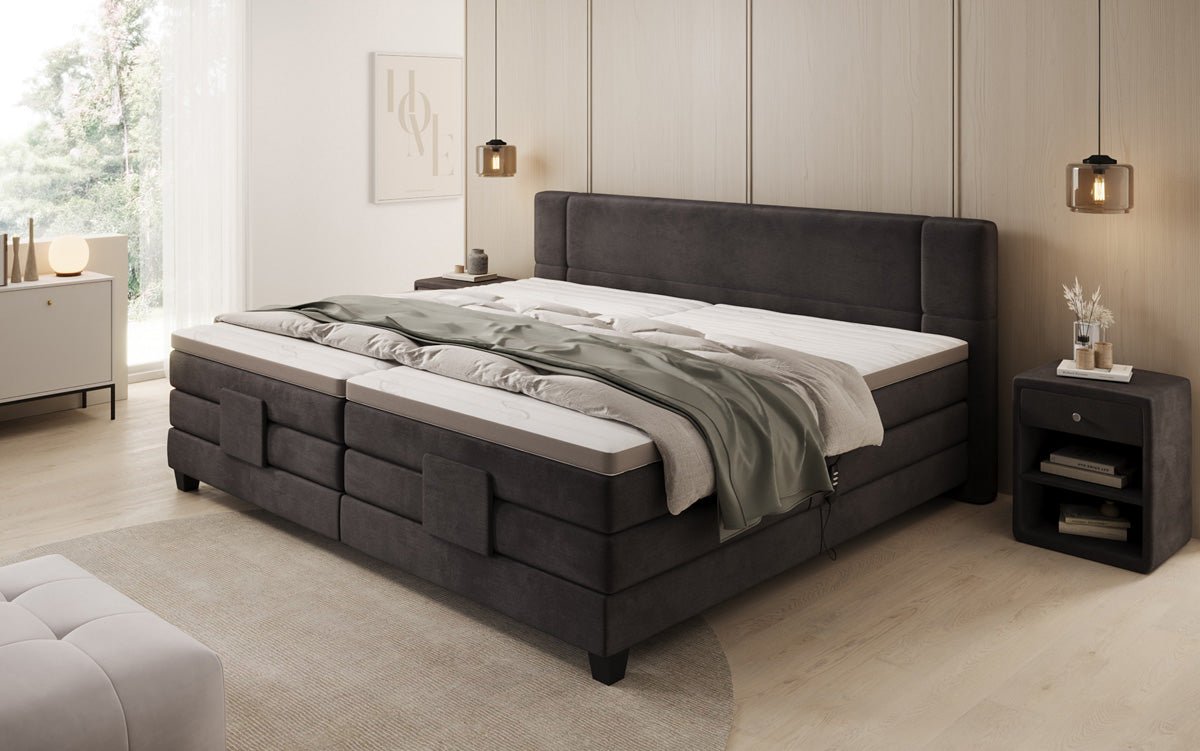 Familie Boxspringbed Noela 220/240x200 elektrisch verstelbaar in fluweel