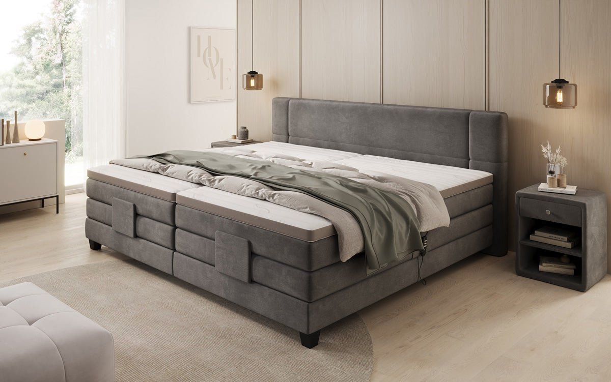 Familie Boxspringbed Noela 220/240x200 elektrisch verstelbaar in fluweel