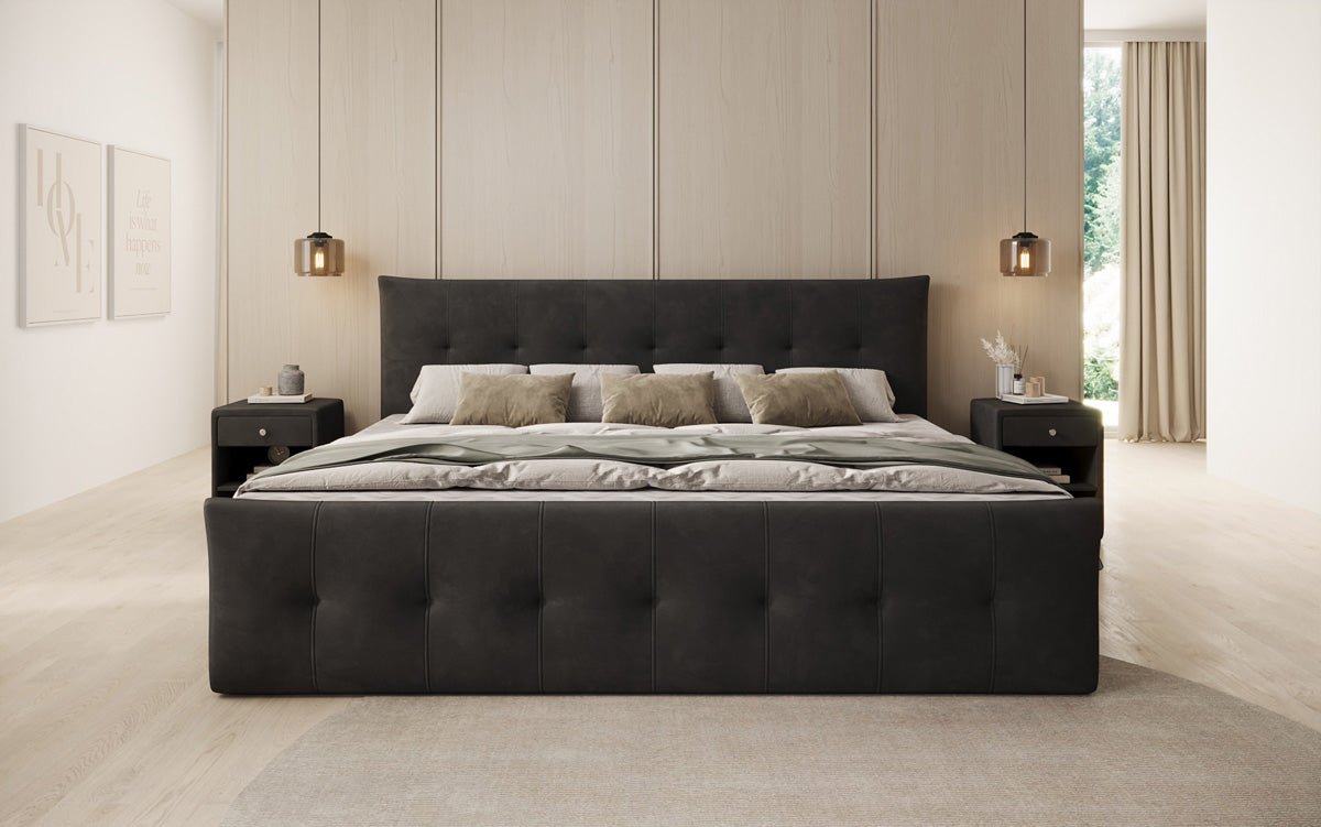 Familie Boxspringbed Valenza – 220/240x200 met opbergruimte in fluweel