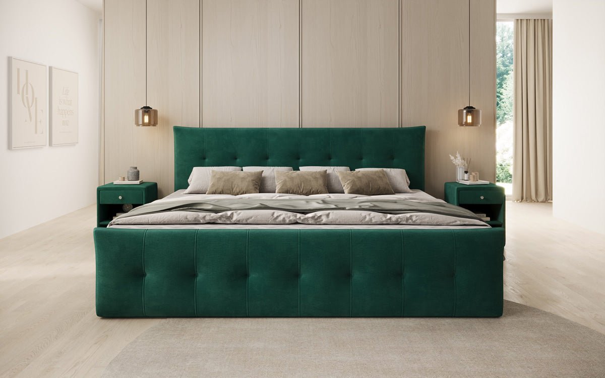 Familie Boxspringbed Valenza – 220/240x200 met opbergruimte in fluweel