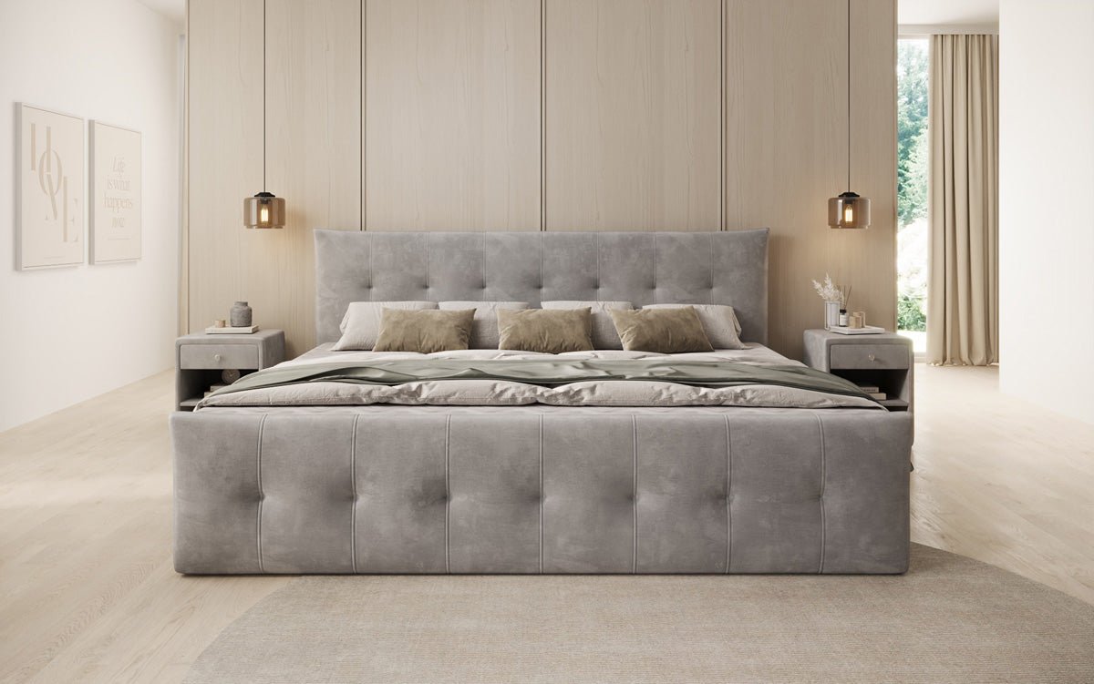 Familie Boxspringbed Valenza – 220/240x200 met opbergruimte in fluweel