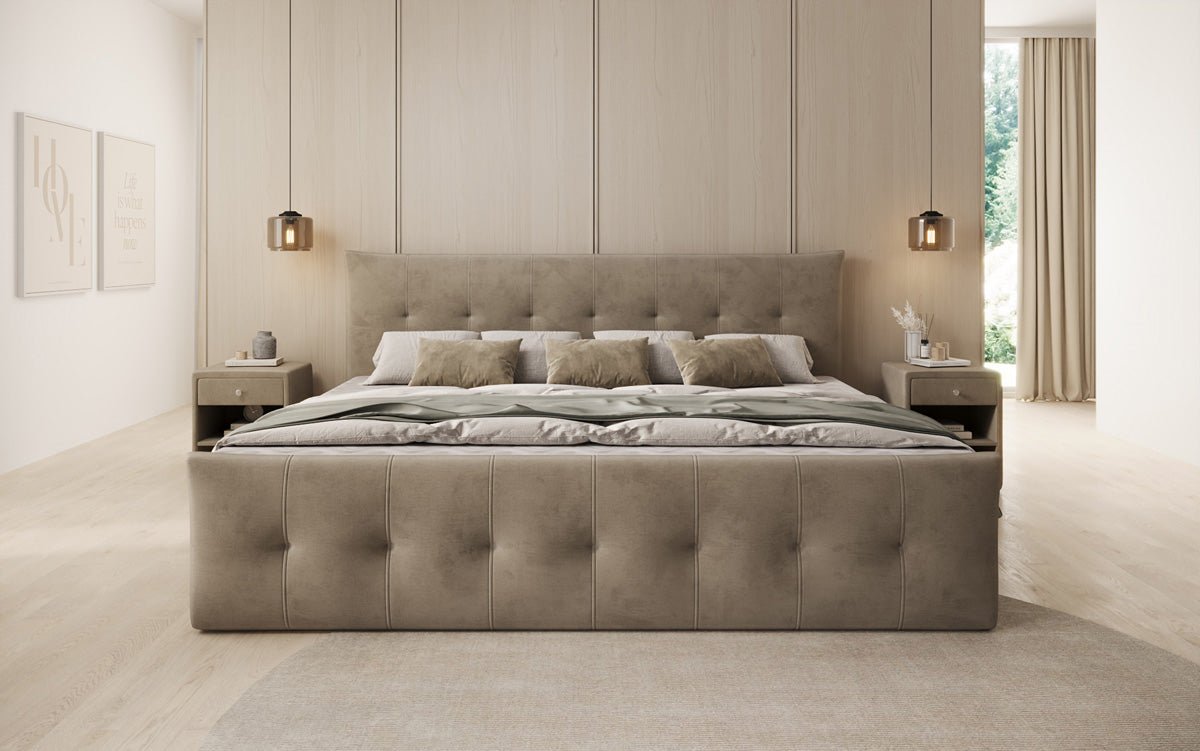 Familie Boxspringbed Valenza – 220/240x200 met opbergruimte in fluweel