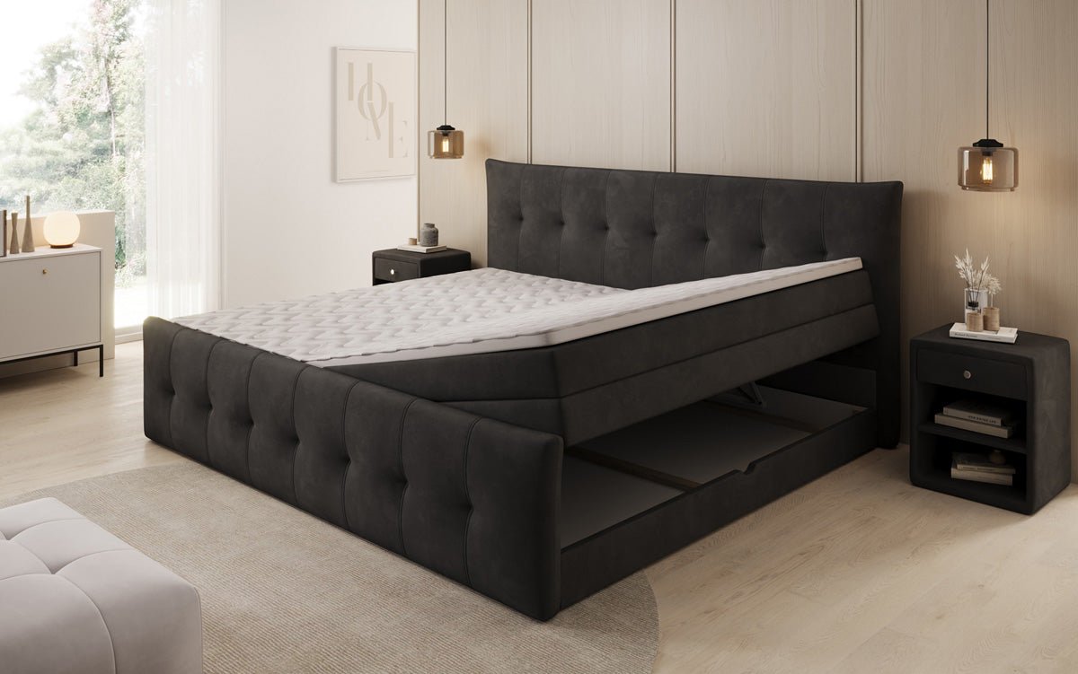 Familie Boxspringbed Valenza – 220/240x200 met opbergruimte in fluweel