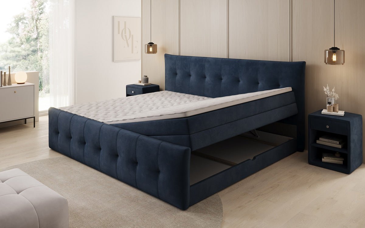 Familie Boxspringbed Valenza – 220/240x200 met opbergruimte in fluweel