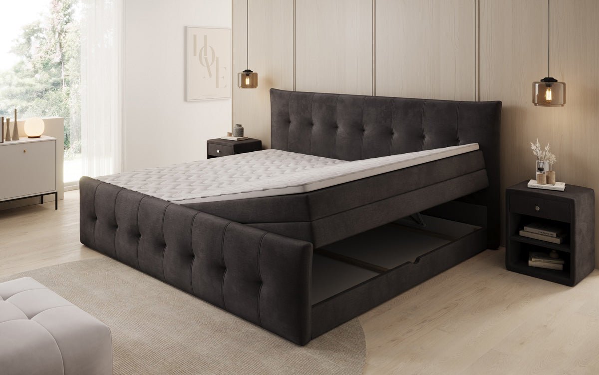 Familie Boxspringbed Valenza – 220/240x200 met opbergruimte in fluweel