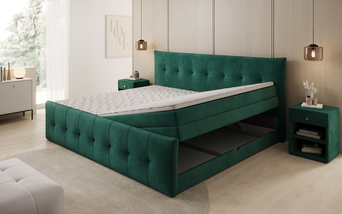 Familie Boxspringbed Valenza – 220/240x200 met opbergruimte in fluweel