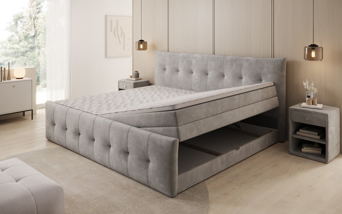 Familie Boxspringbed Valenza – 220/240x200 met opbergruimte in fluweel