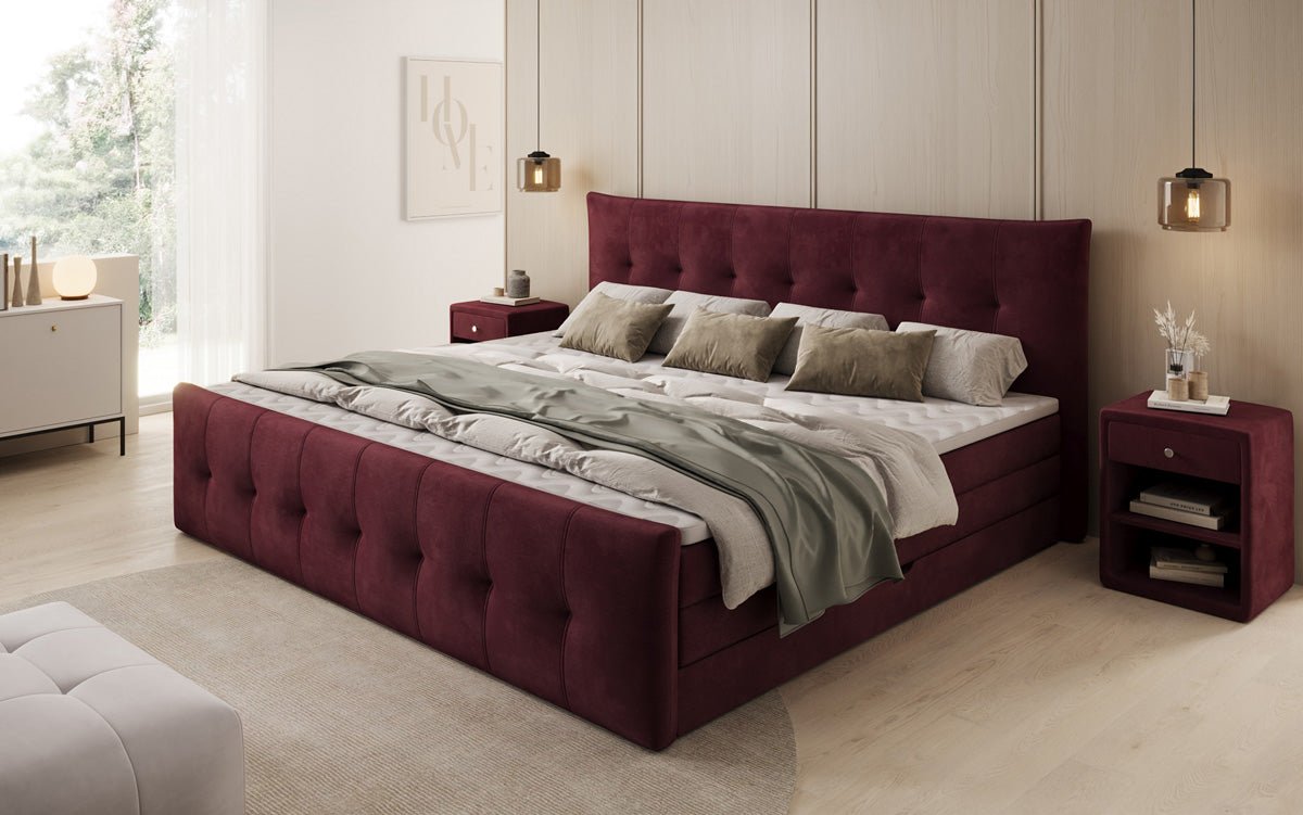 Familie Boxspringbed Valenza – 220/240x200 met opbergruimte in fluweel