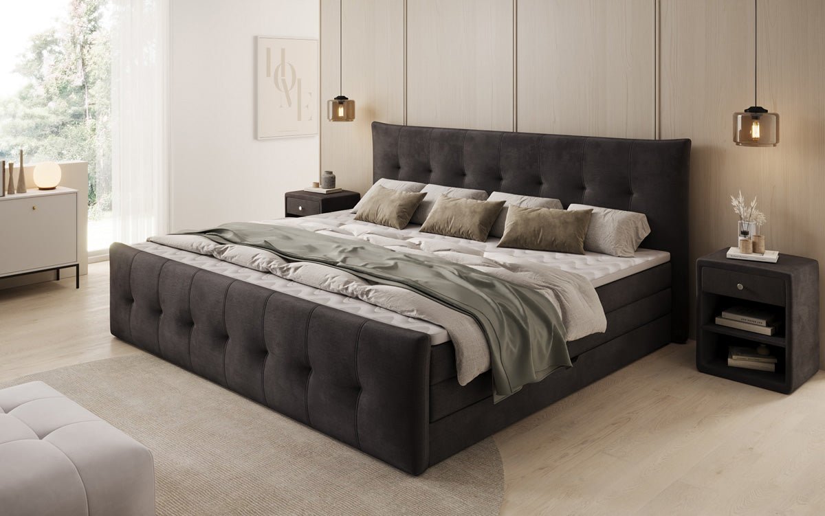 Familie Boxspringbed Valenza – 220/240x200 met opbergruimte in fluweel