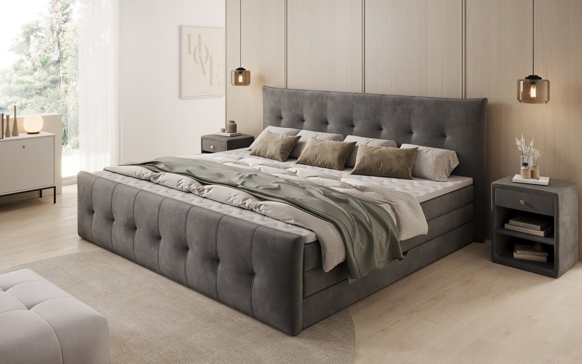 Familie Boxspringbed Valenza – 220/240x200 met opbergruimte in fluweel