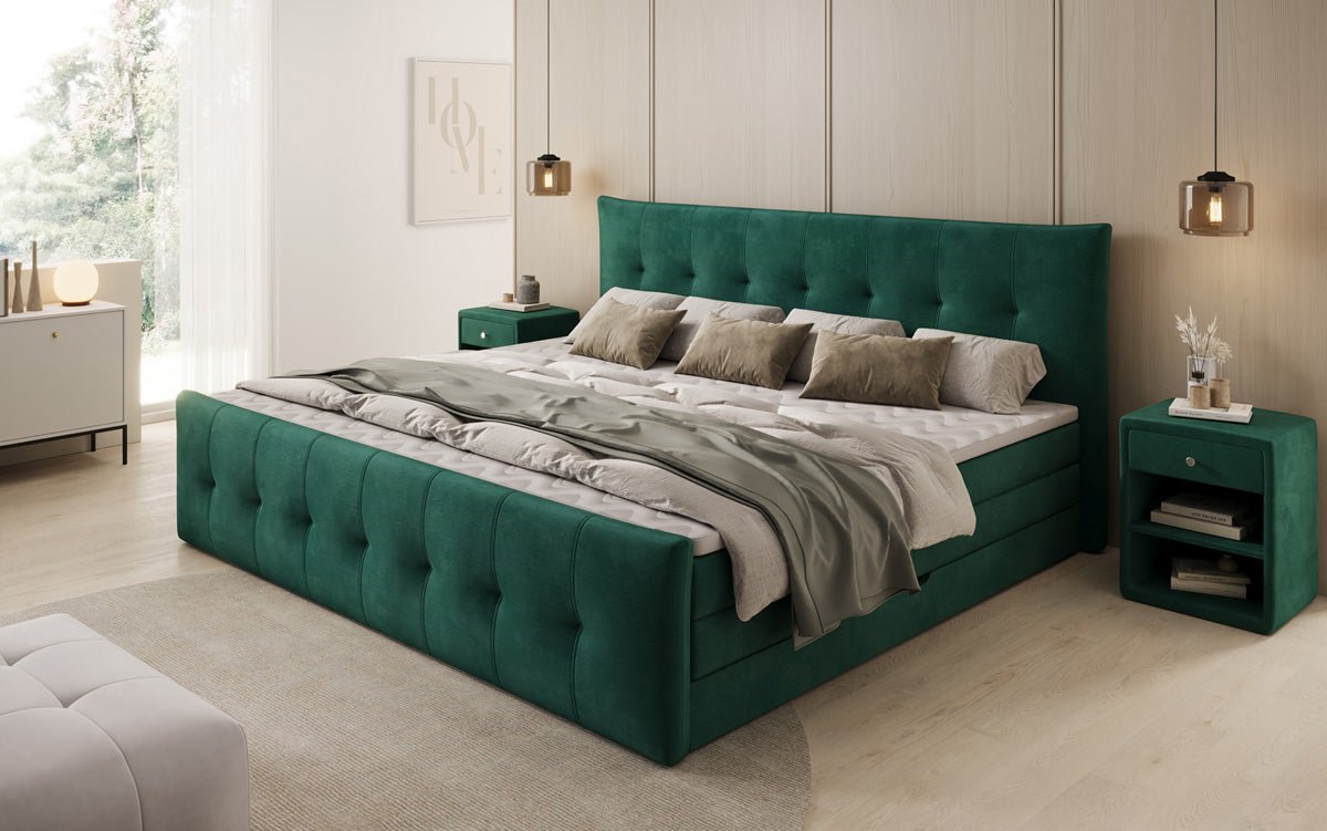 Familie Boxspringbed Valenza – 220/240x200 met opbergruimte in fluweel