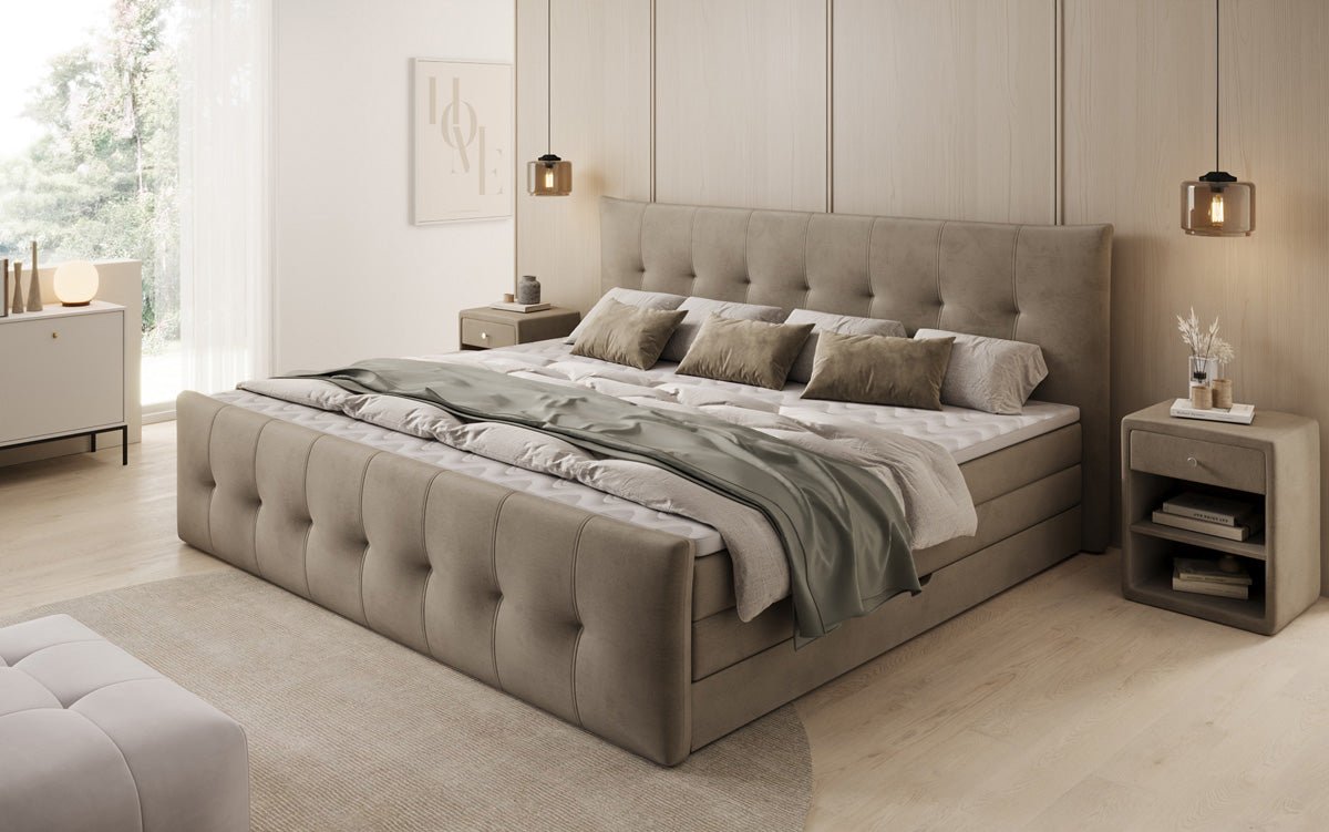 Familie Boxspringbed Valenza – 220/240x200 met opbergruimte in fluweel