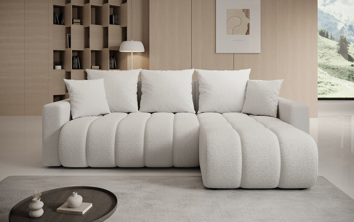 Designersofa Giulio L met slaap- en klapfunctie in Bouclé