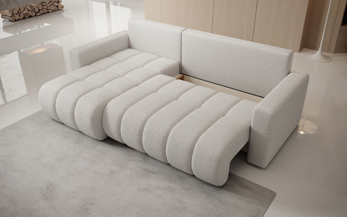 Designersofa Giulio L met slaap- en klapfunctie in Bouclé