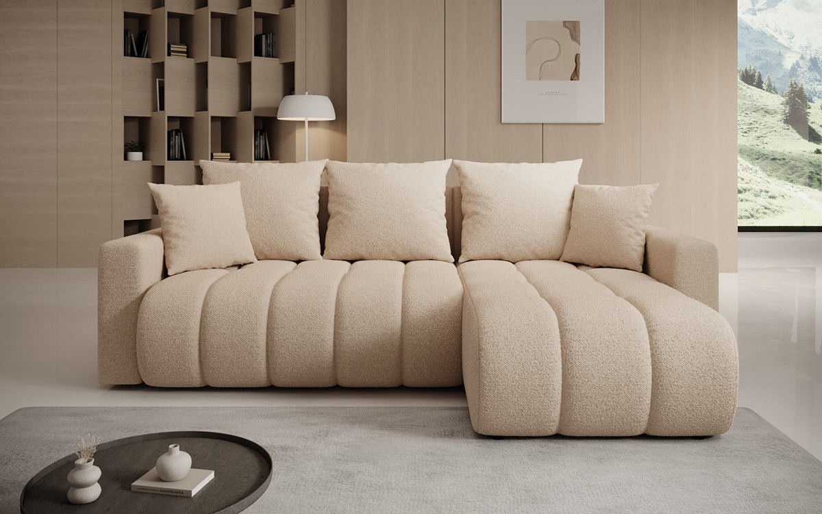 Designersofa Giulio L met slaap- en klapfunctie in Bouclé