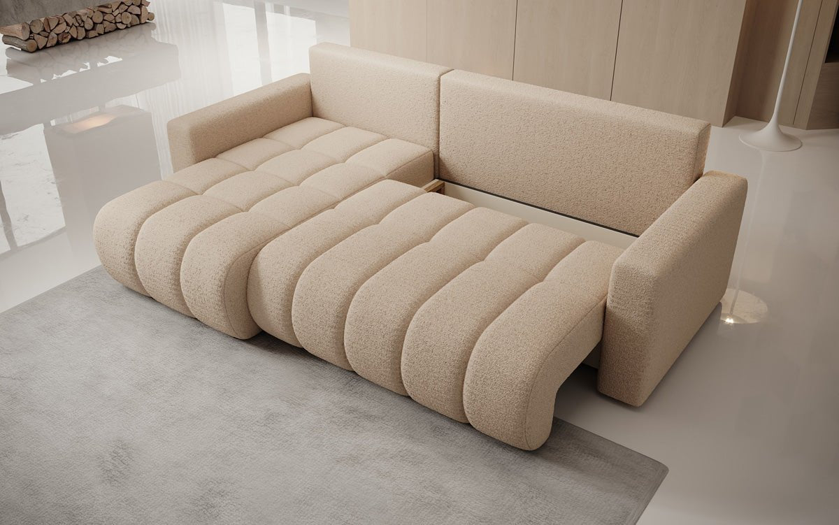 Designersofa Giulio L met slaap- en klapfunctie in Bouclé
