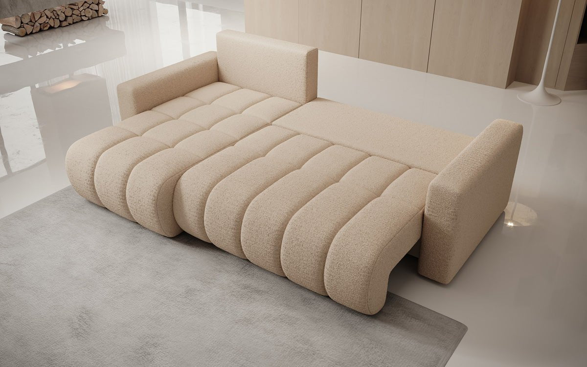 Designersofa Giulio L met slaap- en klapfunctie in Bouclé