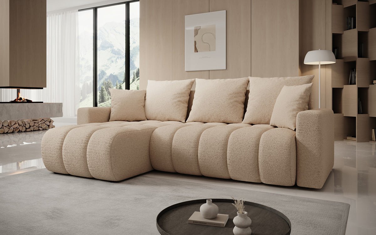 Designersofa Giulio L met slaap- en klapfunctie in Bouclé