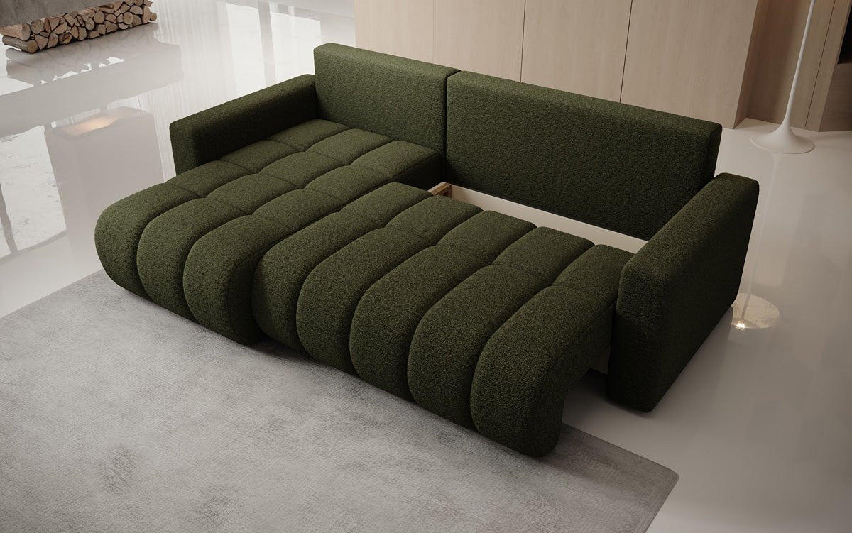 Designersofa Giulio L met slaap- en klapfunctie in Bouclé