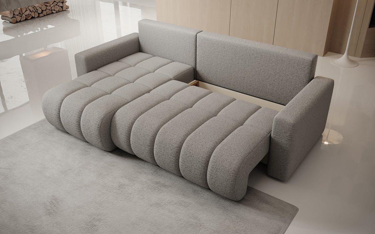Designersofa Giulio L met slaap- en klapfunctie in Bouclé