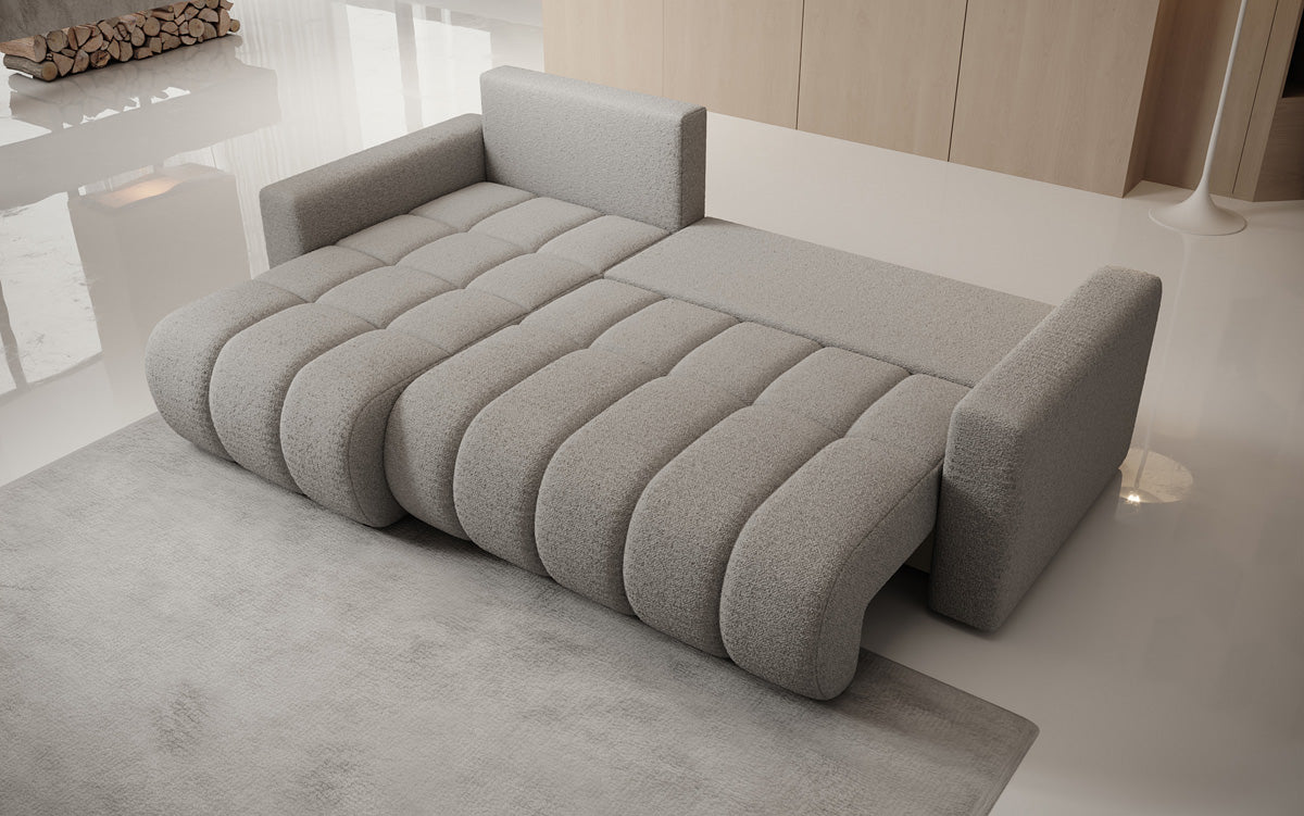 Designersofa Giulio L met slaap- en klapfunctie in Bouclé