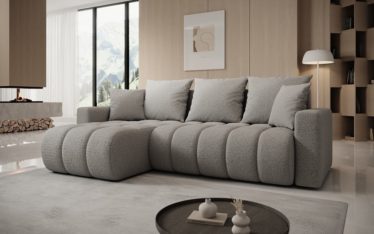 Designersofa Giulio L met slaap- en klapfunctie in Bouclé
