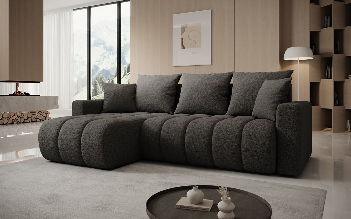 Designersofa Giulio L met slaap- en klapfunctie in Bouclé