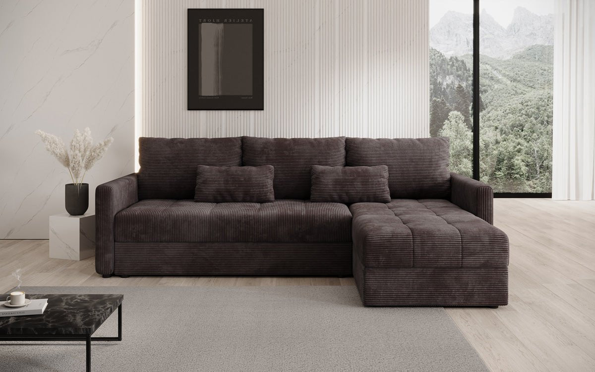 Designersofa Roma in ribstof met slaap- en klapfunctie