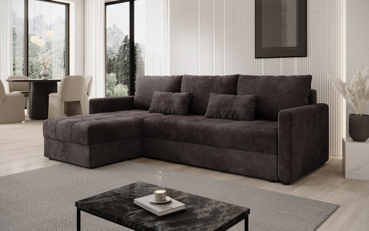 Designersofa Roma in ribstof met slaap- en klapfunctie