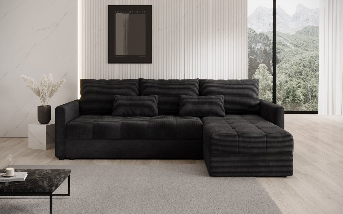 Designersofa Roma in ribstof met slaap- en klapfunctie